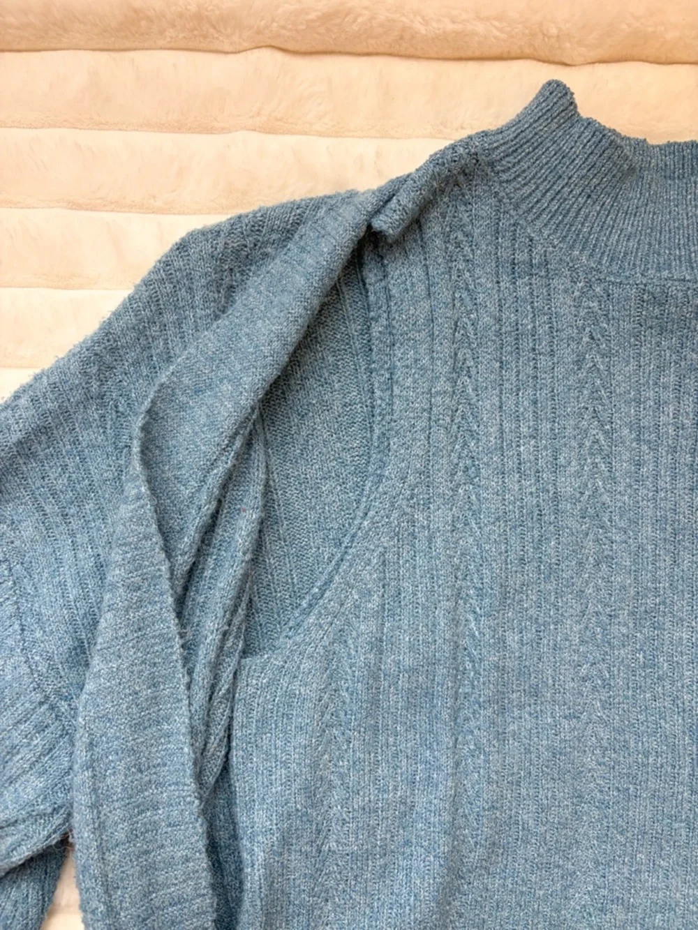 Cozy Blue Knit Lounge Outfit Bundle | Cardigan Set w/ Cream Boots & Bag - Picture 5 of 9